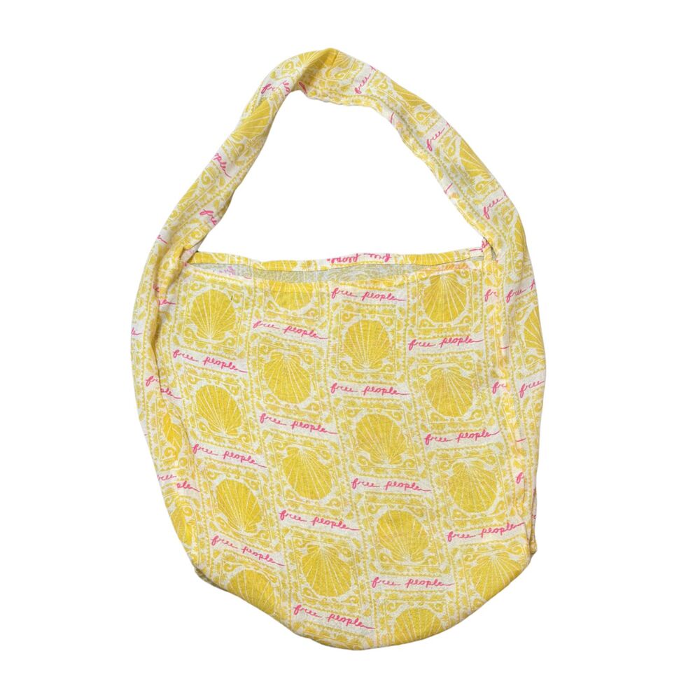 Free People Yellow and Pink Fabric Tote/Hobo/Reusable Shopping Bag